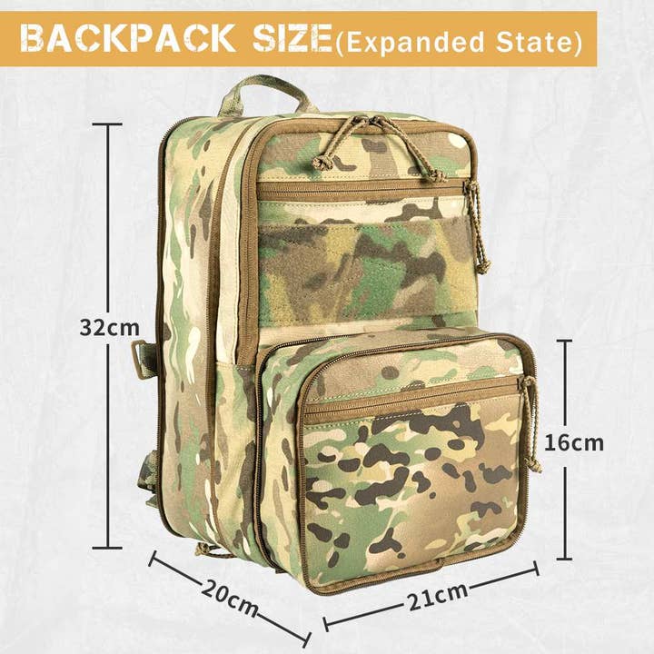 Antarctica Outdoors - Wholesale Backpack - Unisex - Votagoo D3 Flat Pack 2.0 Tactical Expandable Backpack Multi-purposed MOLLE Pack Camo2