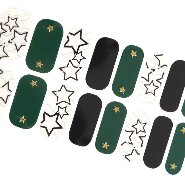 ClebleNails – Großhandel Nailart/Nagelsticker – Schwarze grüne Sterne Nagelwickel/Transparente durchscheinende Überlagerungs-Nagellackstreifen/Gold Star Nagelaufkleber/ Moderne Kpop Dark Punk Nagelfolie