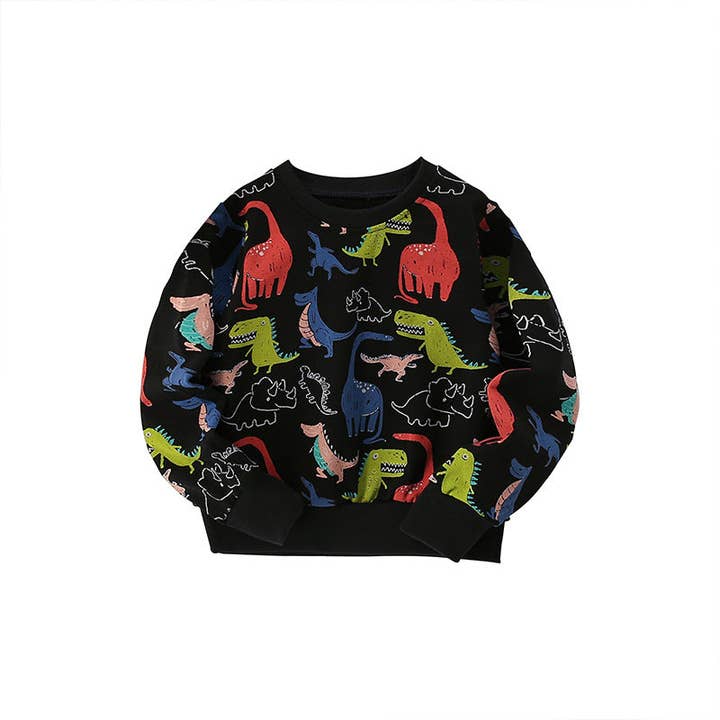 Sort Baby Boy Overalt Dinosaur Print Mønster Western Style Hoodi for engroshandel på Faire