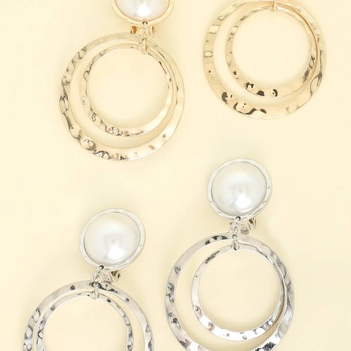 Hammered Metal Double Open Circle Clip-On Earrings for wholesale by SP Sophia Collection