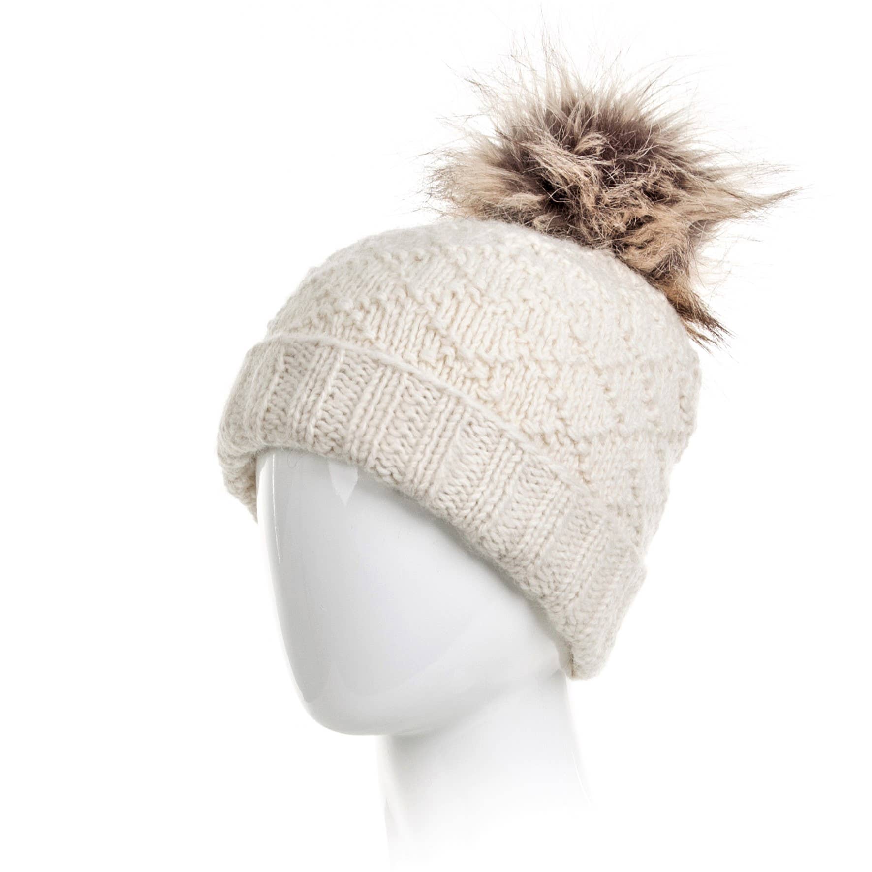 Lost Horizons Canada - Vente Bonnet – femme - Bonnet en laine Tiffany avec pompon en fausse fourrure et tricot texturé0