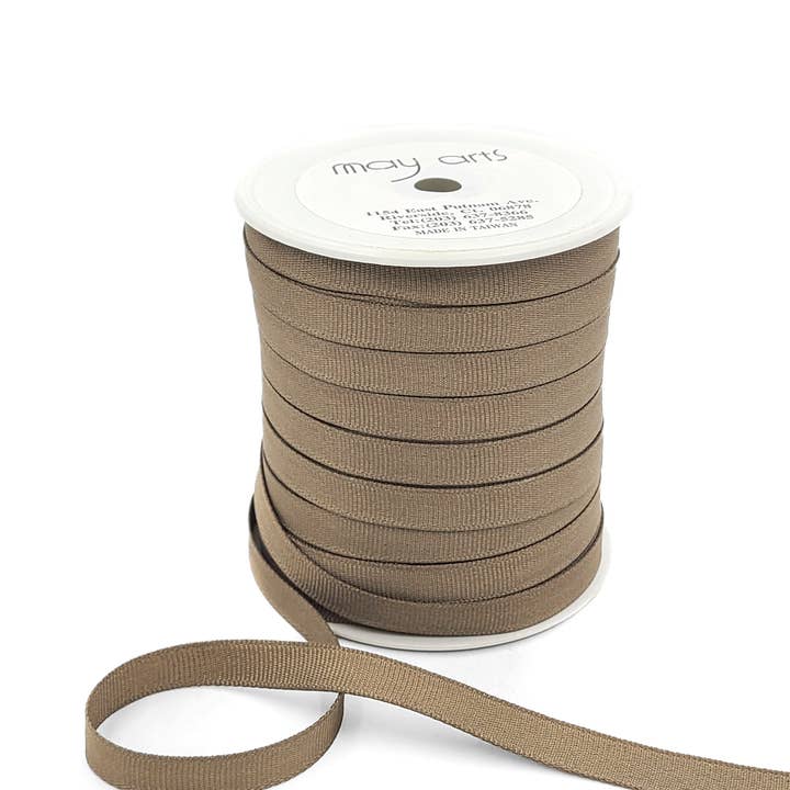 May Arts Ribbon - Wholesale Ribbon - Gift Wrapping - 3/8" Taupe 225 Denier Classic Grosgrain Ribbon
