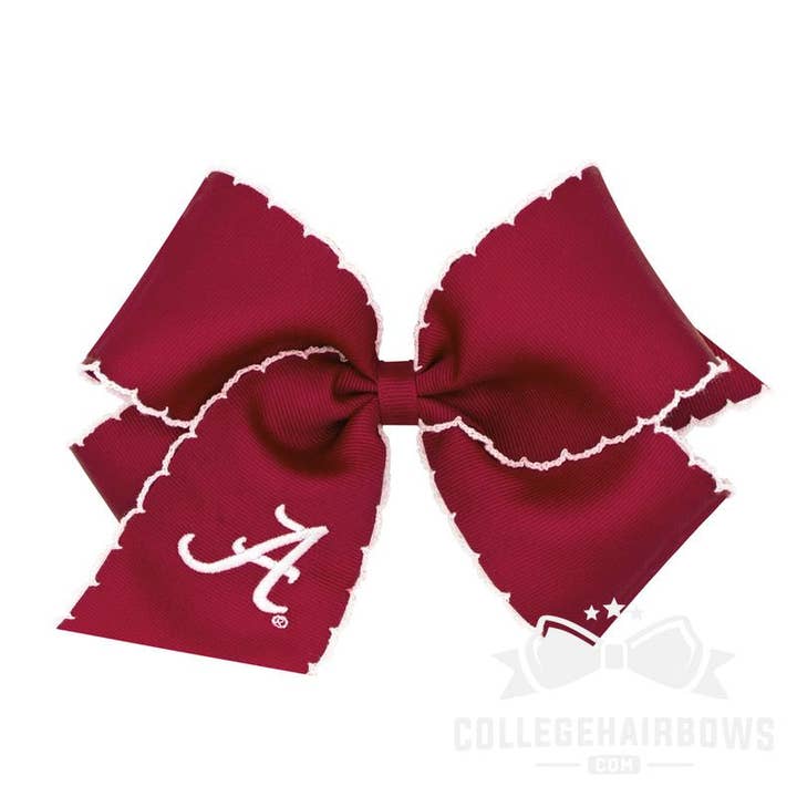 Alabama King Moonstitch Embroidered Hair Bow for wholesale by CollegeHairBows.com