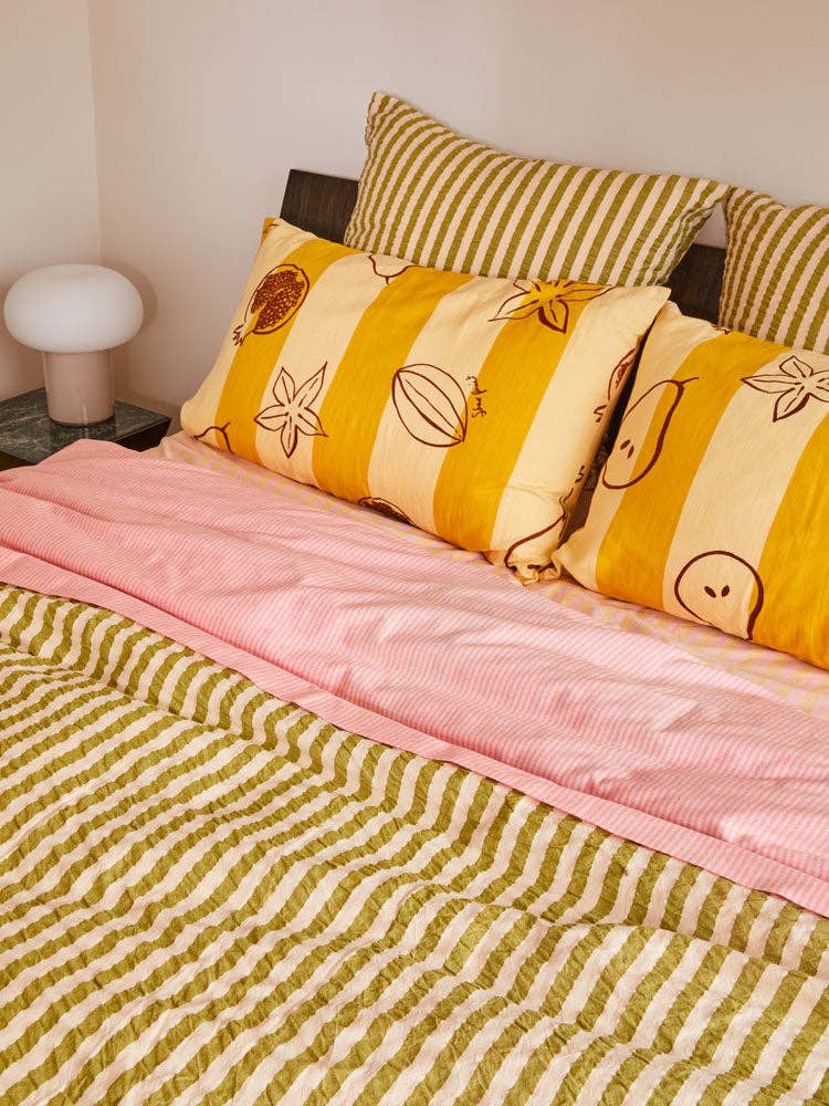 Mosey Me – Großhandel Bettdecke – Pistazien-grün gestreifte Seersucker-Bettbezüge3