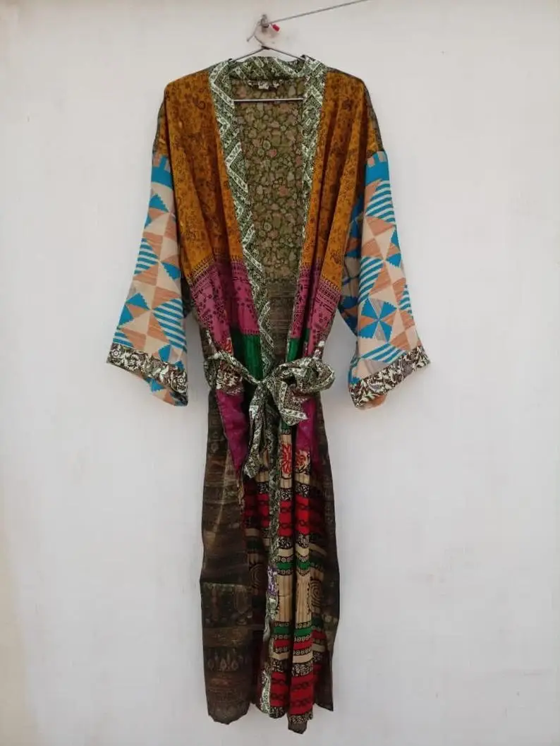 GYPSY STUDIO - Wholesale Robe - Women's - Silk Robes Vintage Recycle Silk Saree Patchwork Robes Silk 1
