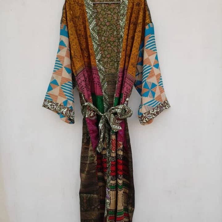 GYPSY STUDIO - Wholesale Robe - Women's - Silk Robes Vintage Recycle Silk Saree Patchwork Robes Silk 1