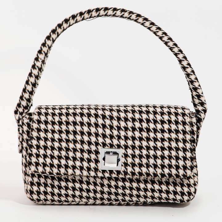 Collections by Fame Accessories - Wholesale Top Handle Bag - Women's - Houndstooth Pattern Rectangle Handbag