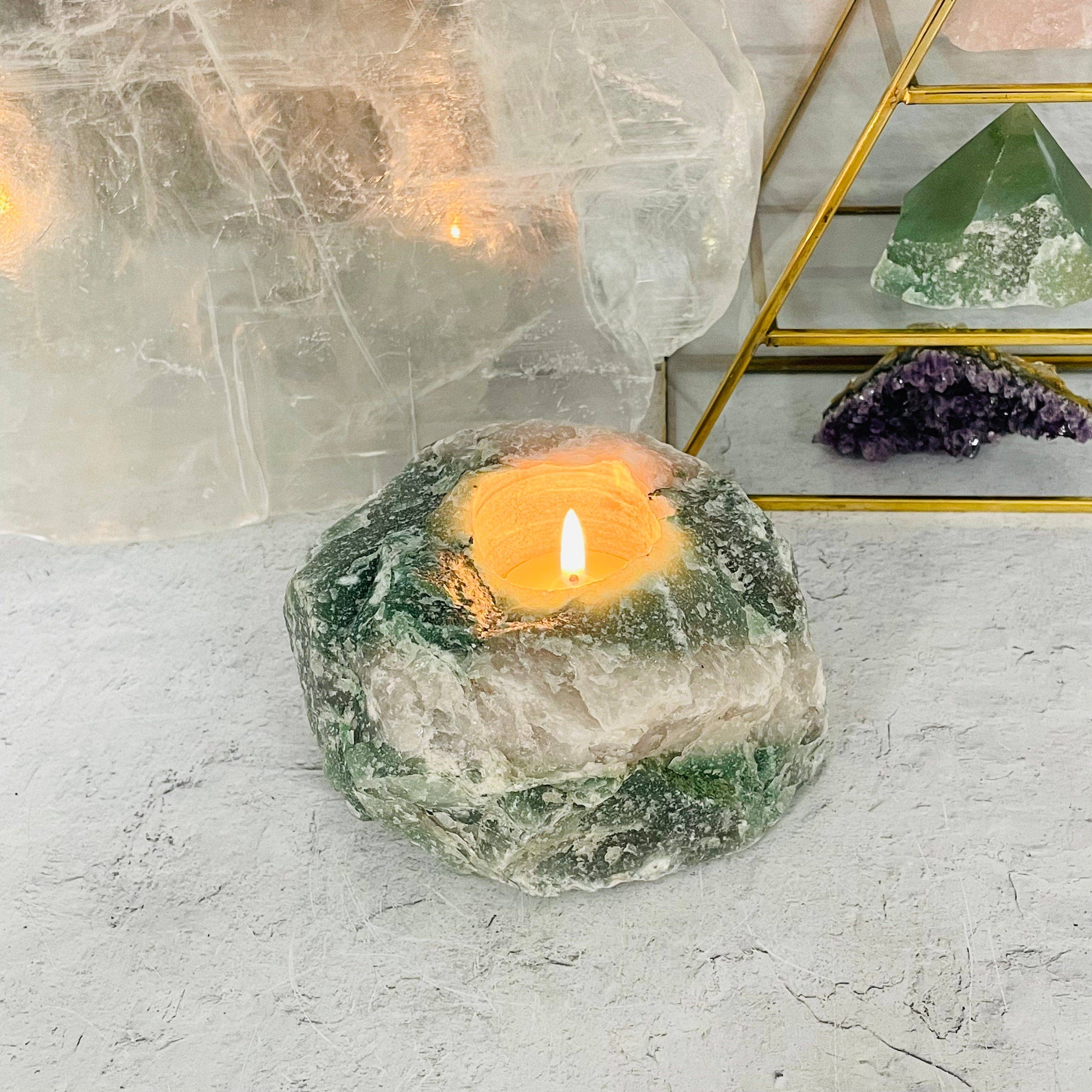 Rock Paradise – Suporte de vela por atacado – Castiçal de Quartzo Verde - Luz de Chá de Vela de Cristal7