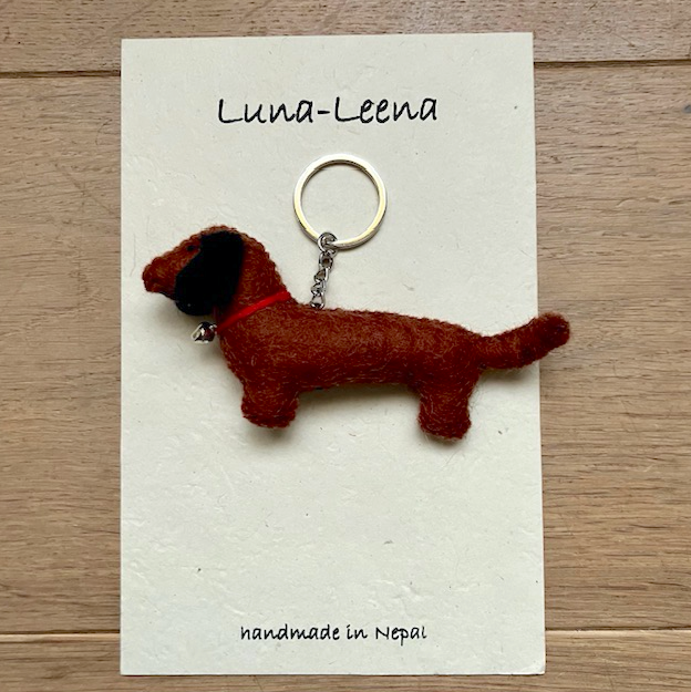 Luna-Leena  - handmade in Nepal - Wholesale Keychain - Women's - Keychain flat dachshund brown - bag charm - felt - handmade5
