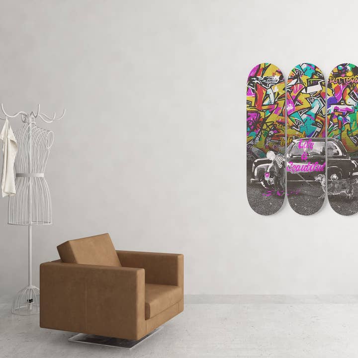 Banksy Black Taxi Graffiti Skateboard Wall Art Banksy Street for wholesale by SkateboardArtsy