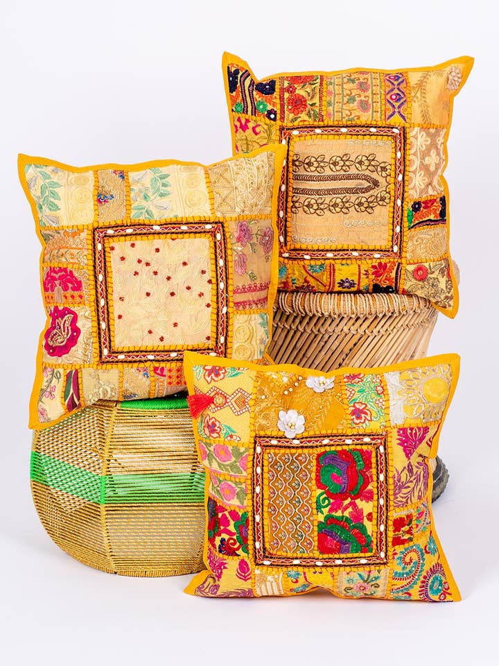 Handmade Yellow Cushion Cover 40x40 | Kimago for wholesale by Kimago Look