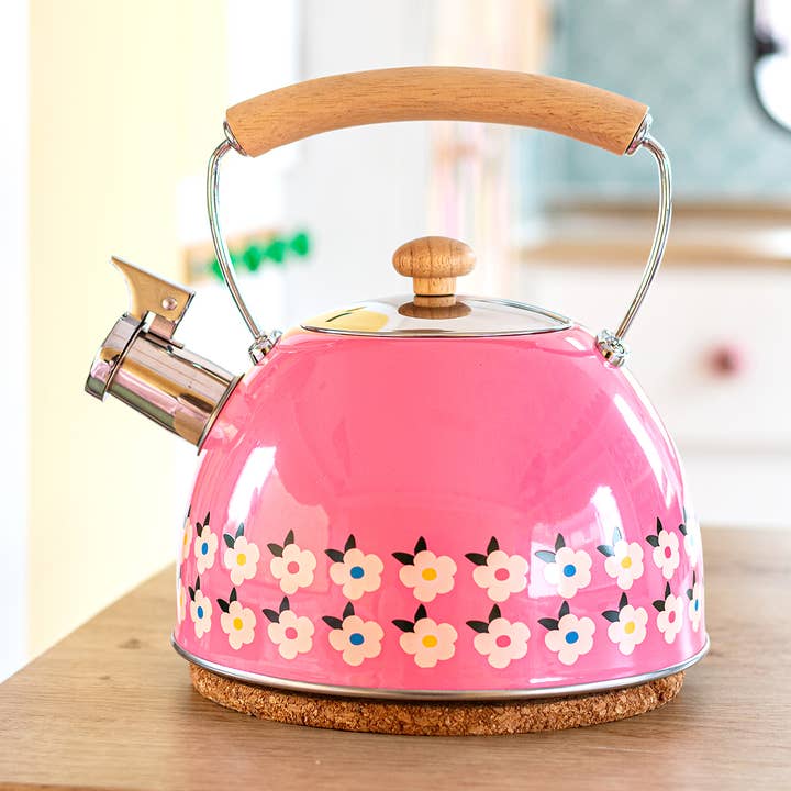 Cute Stove Tea Pot Pink Colourful Whistling Kettle for wholesale by Enamelhappy