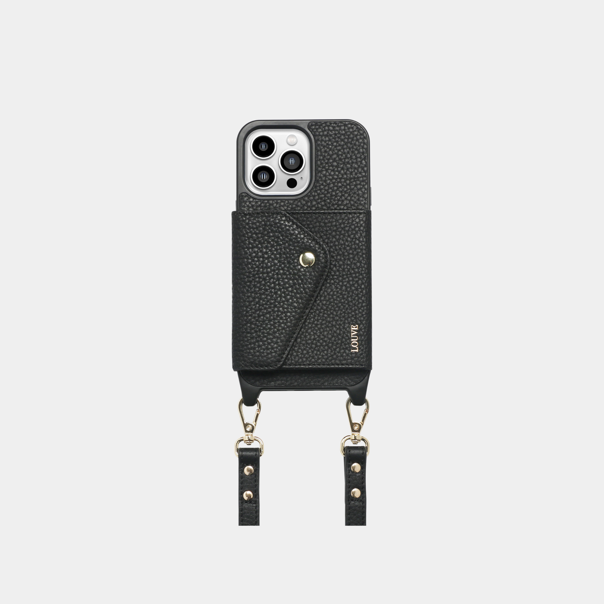 Louve Collection - Wholesale Phone Wallet - Women's - Zoë Black Leather Phone Case Wallet & Matching Strap10