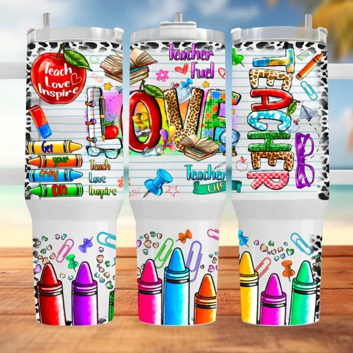 Teacher Love 40oz Tumbler with Handle for wholesale by JAC Wholesale