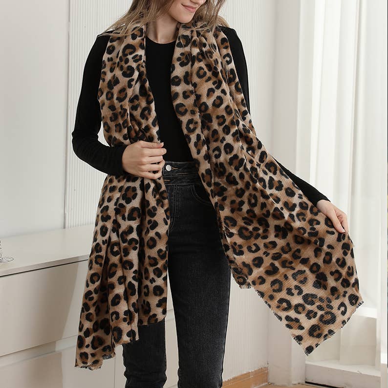 BRUN Blød leopardmønstret tørklæde for ubesværet stil for engroshandel på Faire2