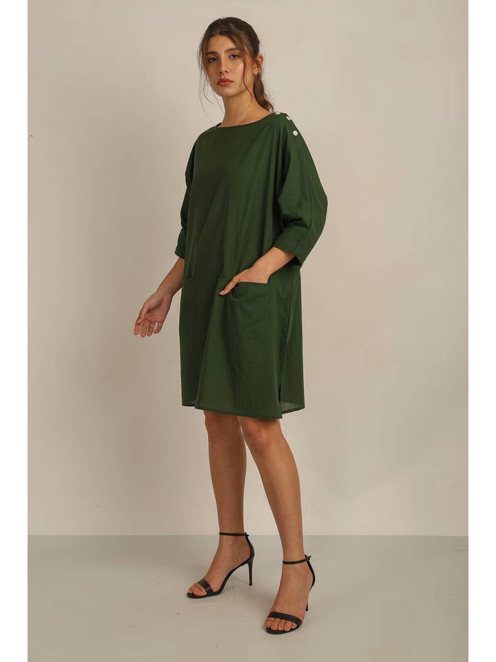 Anannasa Lifestyle - Wholesale Dress – Women's - SAMMY TUNIC DRESS W SLV - GREEN3