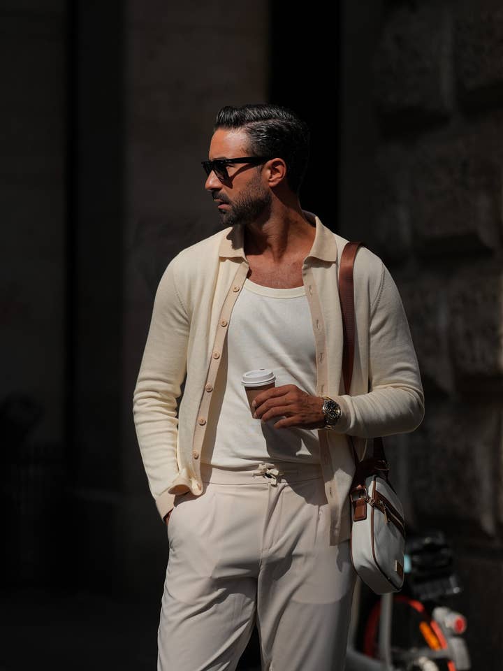 Light Grey and Grey Off White & Cream Polo Cardigan for wholesale on Faire2