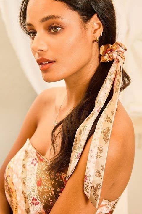 OLIVE MULTI Floral Print Satin Hair Tie for wholesale on Faire3