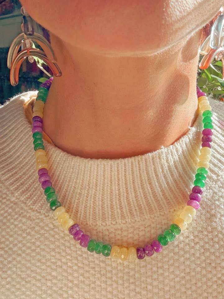 Mardi Gras Necklace: Faceted Yellow, Purple, Green, Gemstone for wholesale by Woman Shops World