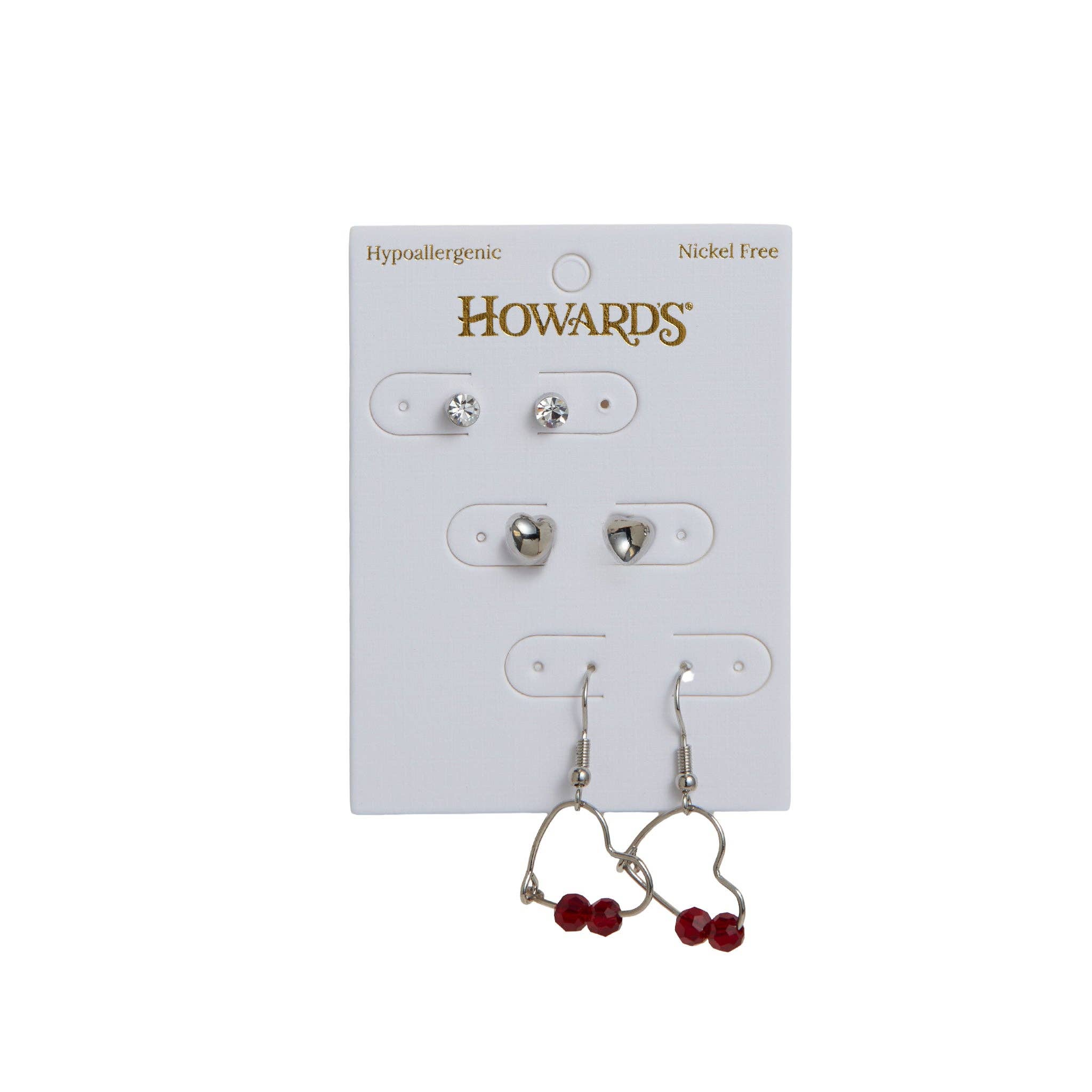 Elsie & Zoey - Wholesale Jewelry Set - Earring Trio Set Mina Heart Frame Stud + Dangle Red Gem4