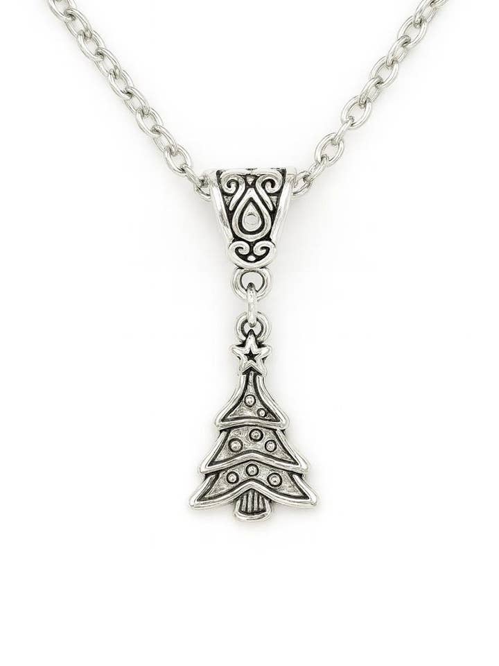 Silver Christmas Tree Pendant Necklace – Holiday Jewelry for wholesale by Bad Apple Designs