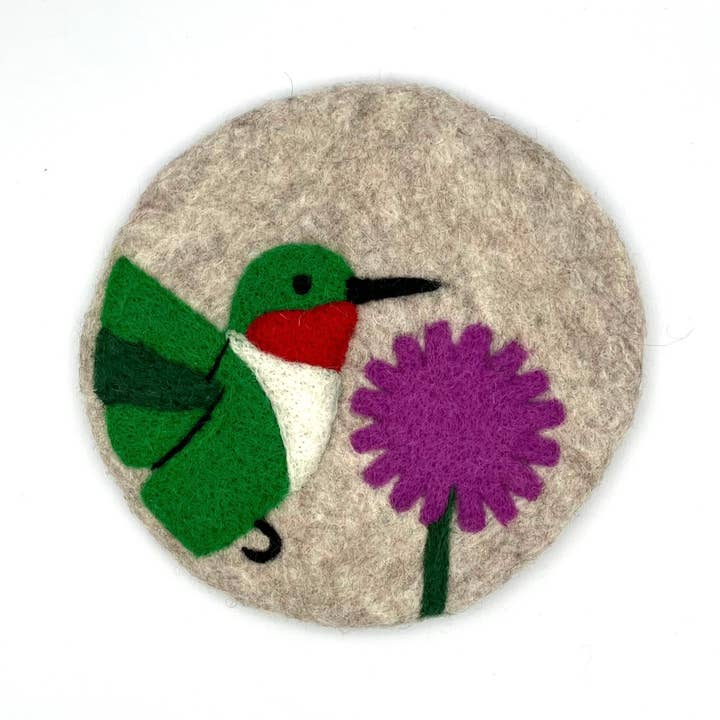 Women of the Cloud Forest - Wholesale Trivet - Ruby-throated Hummingbird Round Felt Trivet