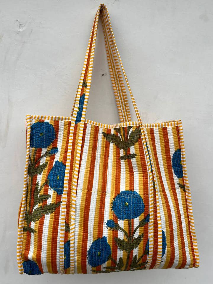 Block Printed Bag Cotton Quilted Indian Handmade Tote Bags for wholesale by bhavnas boutique