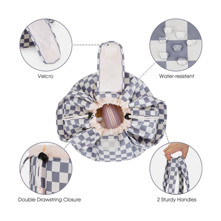 wandf - Wholesale Makeup/Cosmetic Bag - Narwey Barrel Drawstring Checkered Makeup Bag Cosmetic Bag17