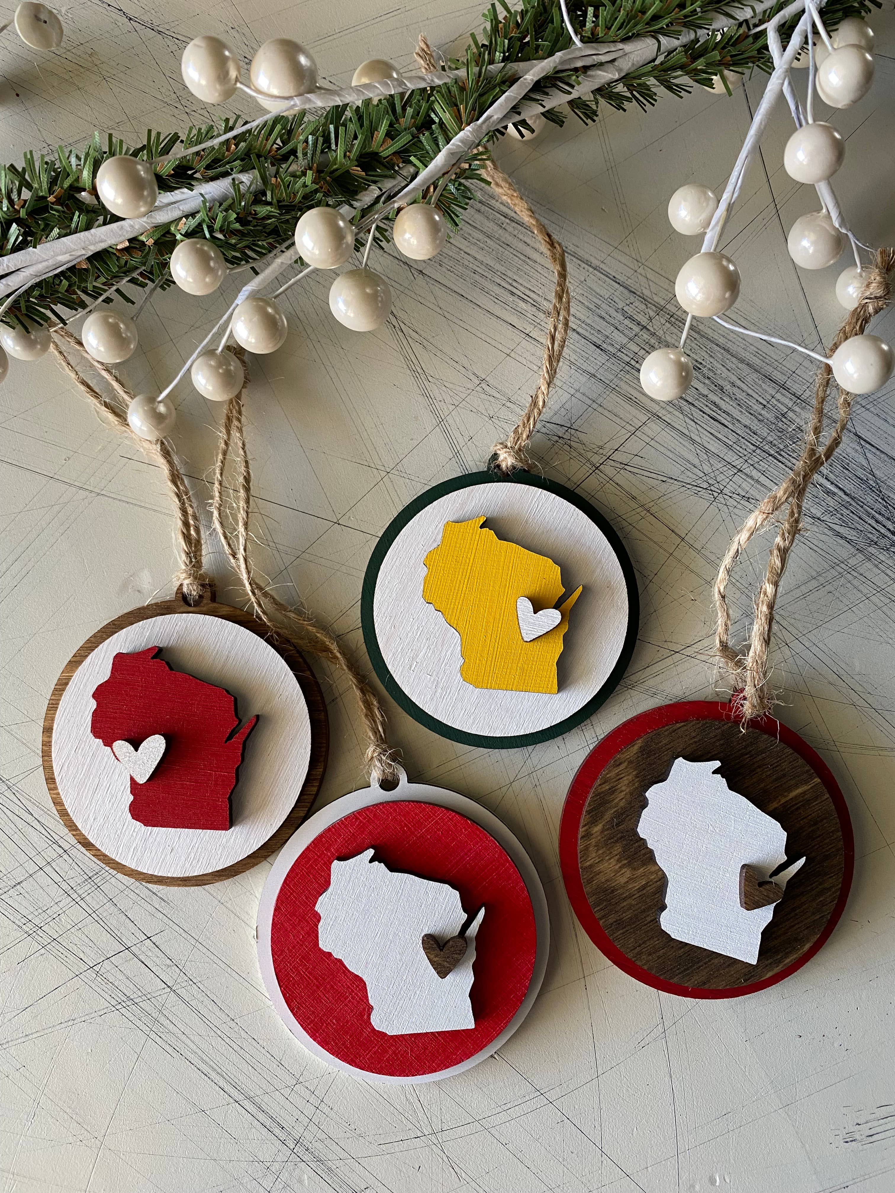 Novotny Designs - Wholesale Ornament Set - Handmade Wisconsin small round ornament with heart1