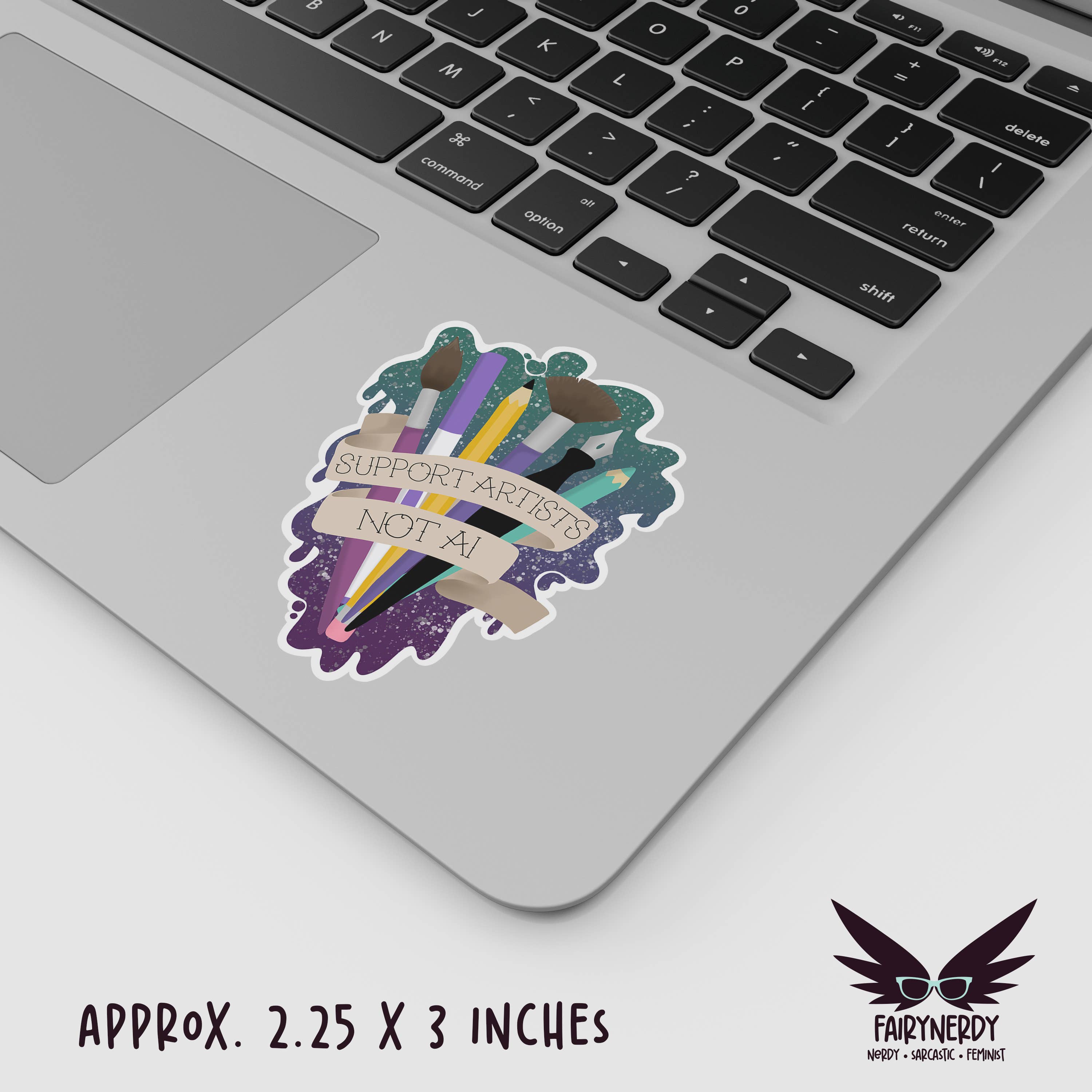 FairyNerdy - Wholesale Phone & Laptop Stickers - Support Artists, Not AI Anti-AI Vinyl Sticker1