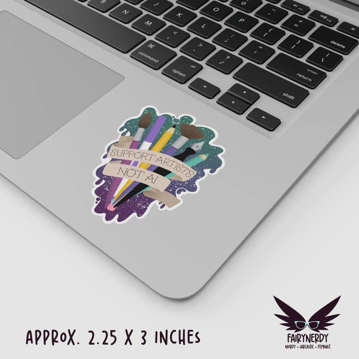 FairyNerdy - Wholesale Phone & Laptop Stickers - Support Artists, Not AI Anti-AI Vinyl Sticker1