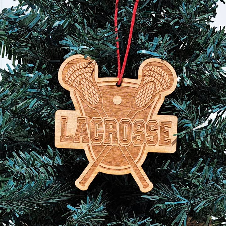 LaCrosse Wood Christmas Ornament for wholesale by Giftable Memories
