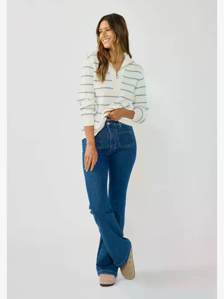 Lovestitch - Wholesale Knit Sweater - Women's - V-Neck Stripe Sweater with Zipper7