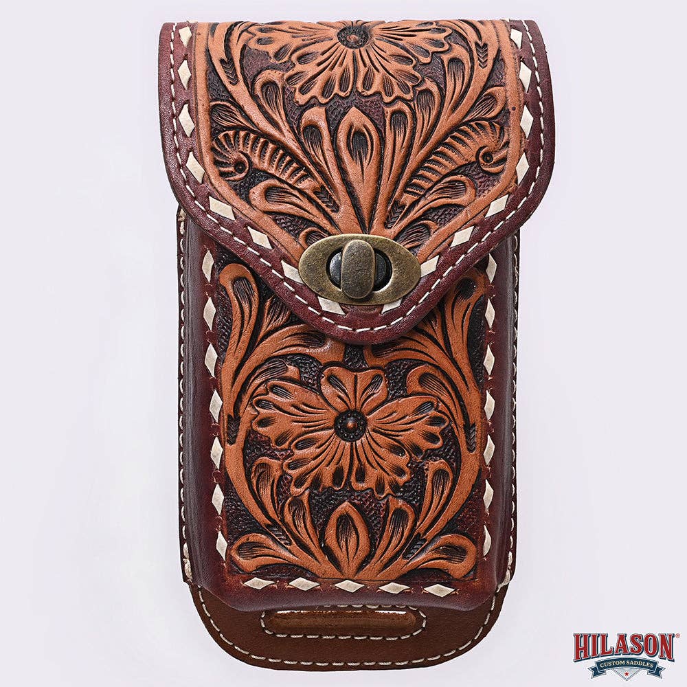 HILASON - Wholesale Phone Wallet - Women's - Hilason Basketweave Floral Cell Phone Case Tan American Leather12