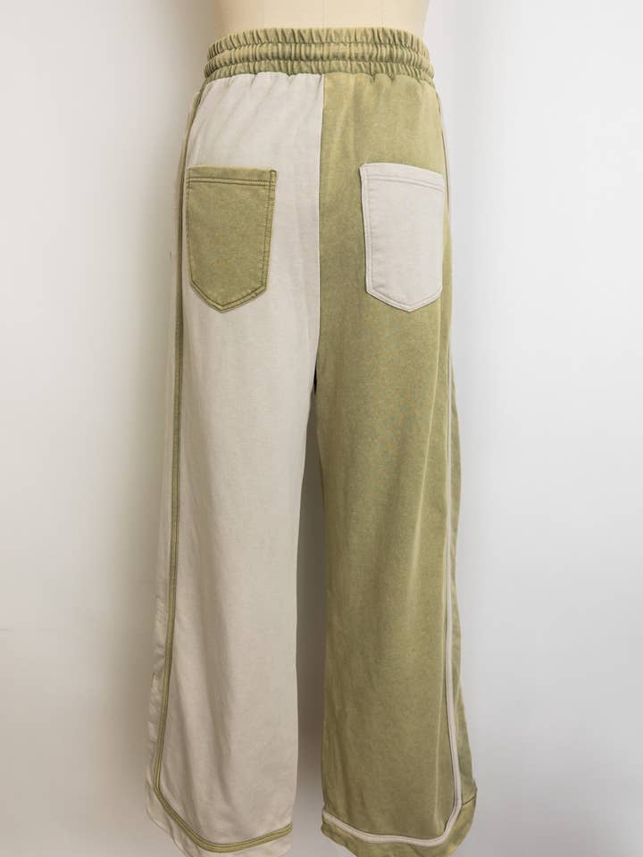 Leto Accessories - Wholesale Pants - Women's - Wide Leg Olive Two Tone Hippy Pants
