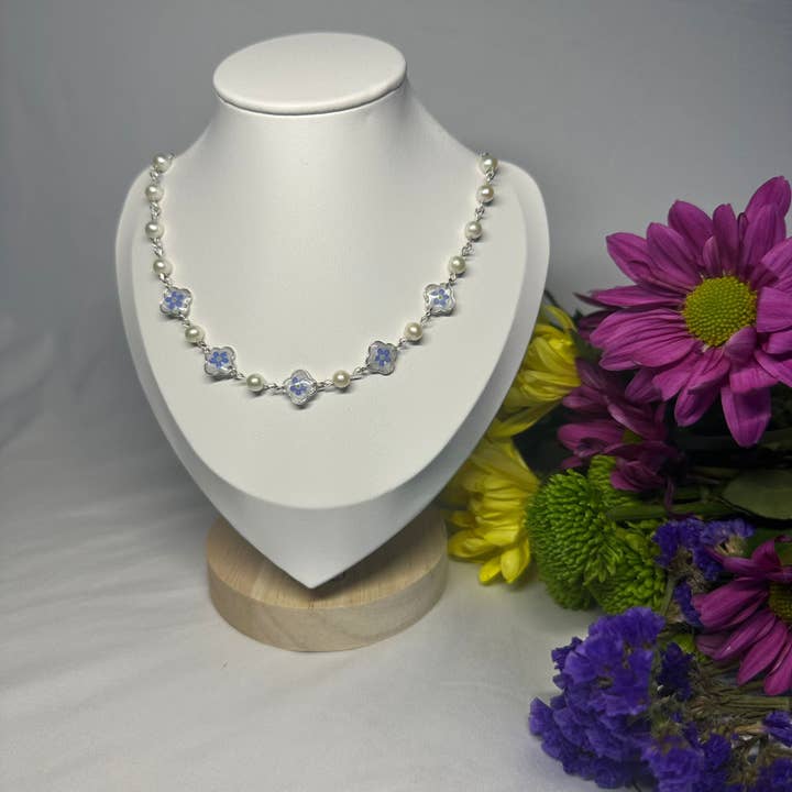 Forget Me Not & Pearl Necklace for wholesale by Chloe May Creations
