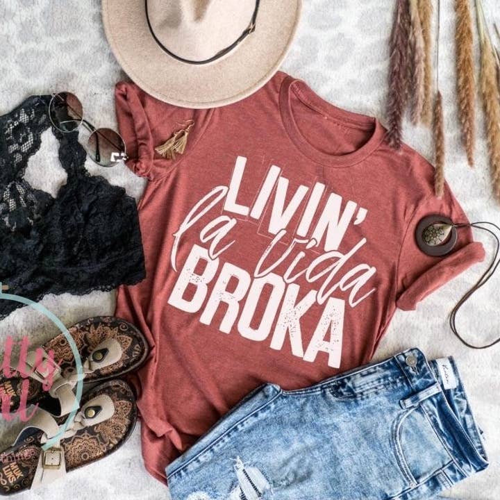 Livin la vida broka ADULT TSHIRT for wholesale by Pretty Girl Bows and Things