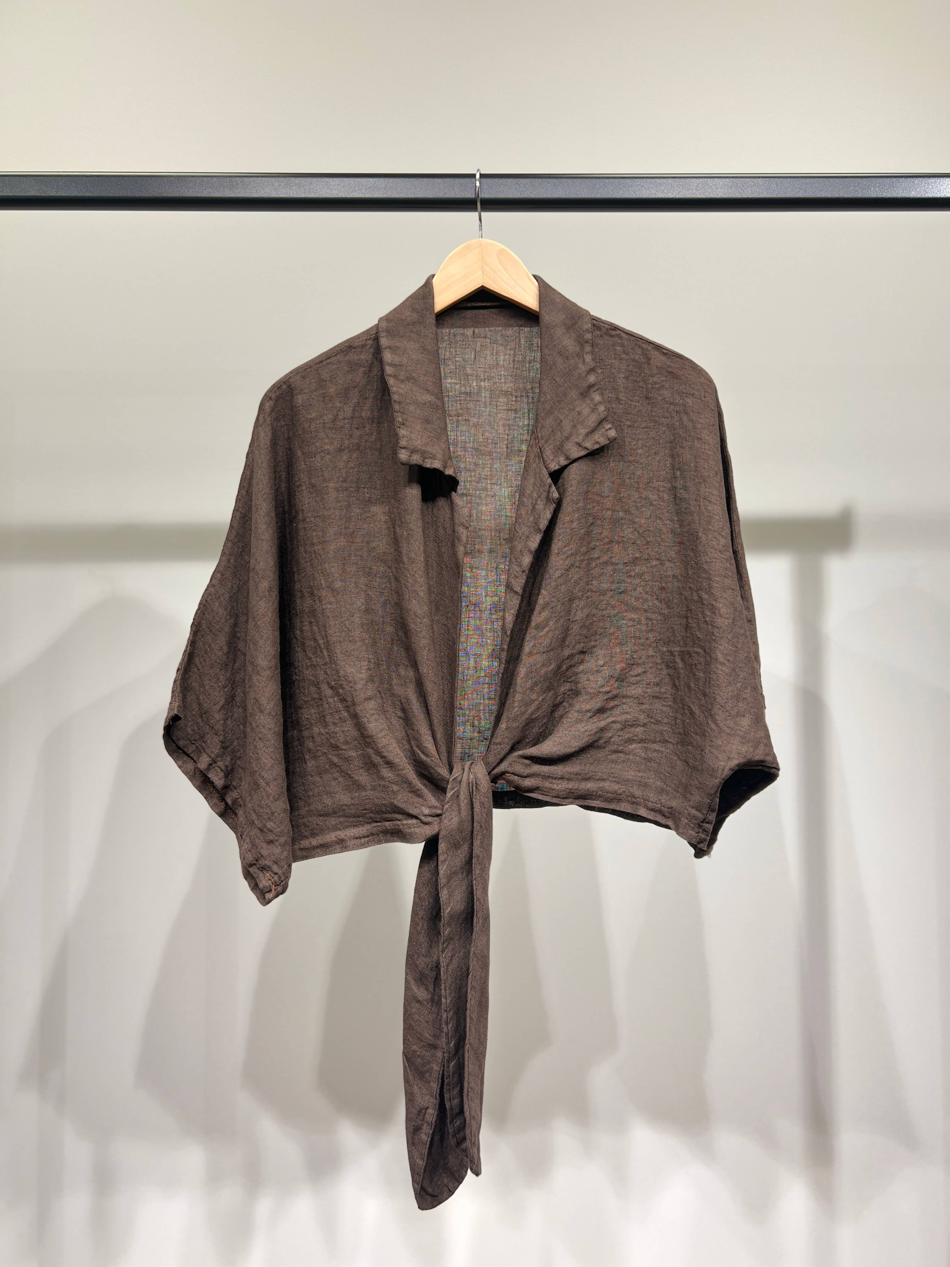 L'Emotion - Venta al por mayor Blusa - Mujer - Blusa corta de lino 100 % con mangas 3/4 y nudo10