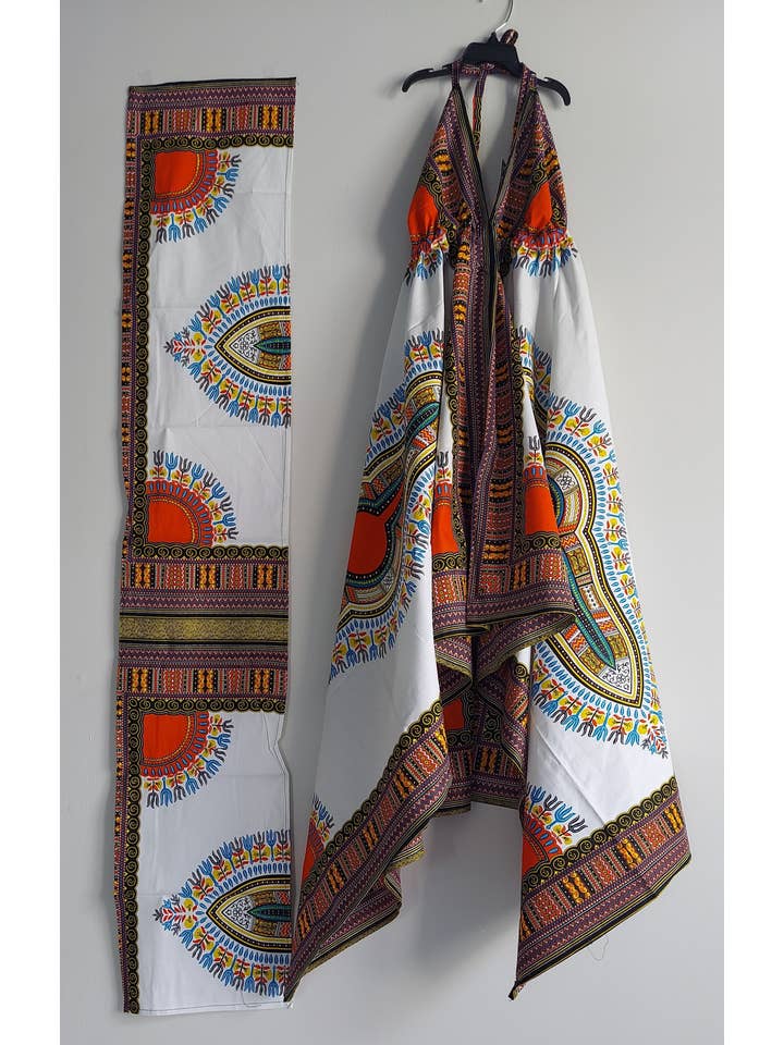 India Batik - Wholesale Dress - Women's - Dashiki Halter Dress/ Handkerchief Hem- k58316