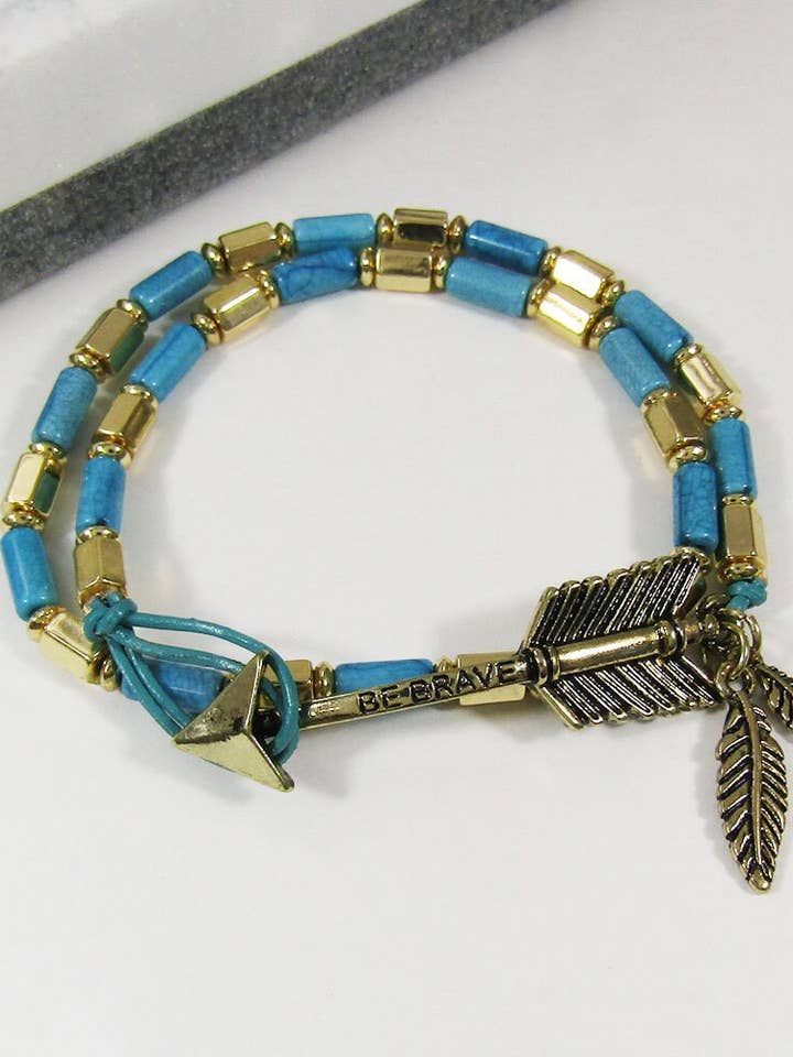 Be Brave Arrow rekbaar wikkelarmband met meerdere kralen voor wholesale door TheTizana