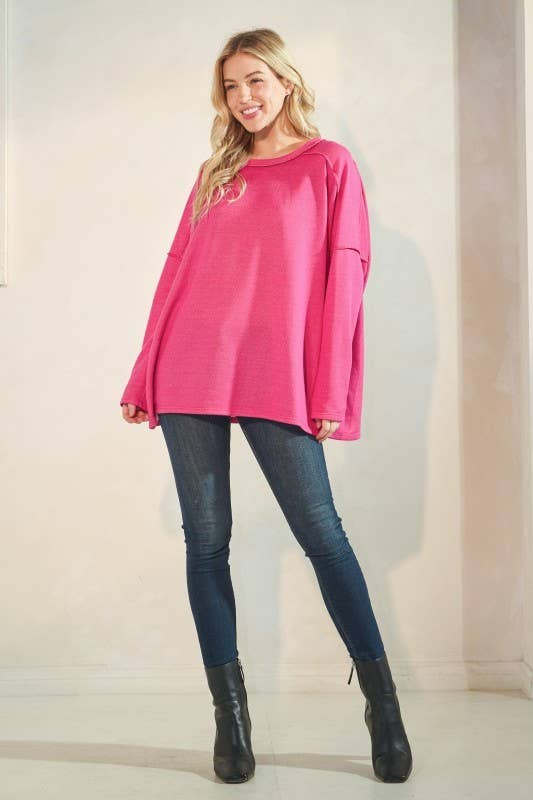 Sunday Morning - Wholesale Tunic - Women's - T9076HE14-Oversized Solid Long Sleeve Top9