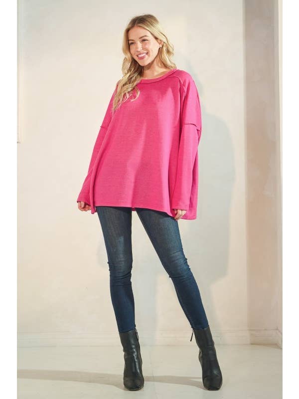 Sunday Morning - Wholesale Tunic - Women's - T9076HE14-Oversized Solid Long Sleeve Top9