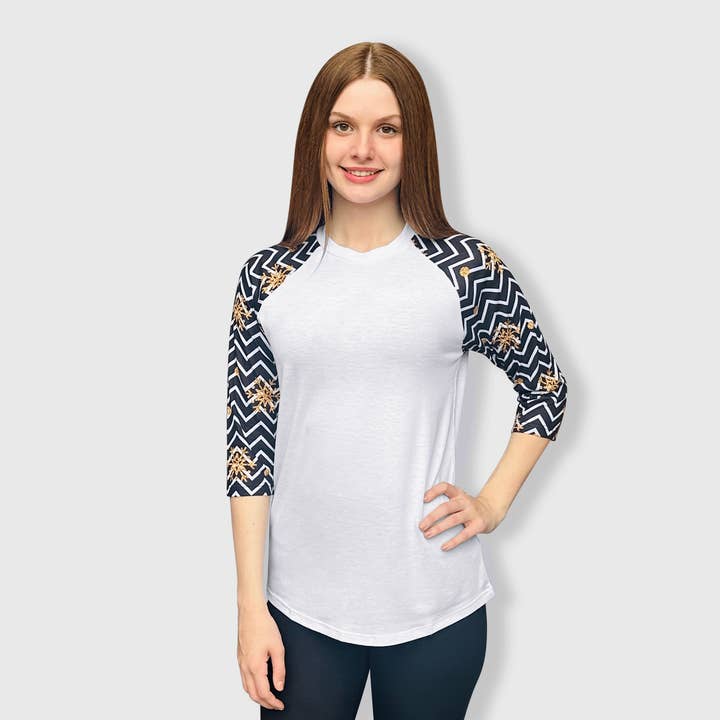 Snowflakes Gold Chevron Polyester Top for wholesale by ILTEX Apparel