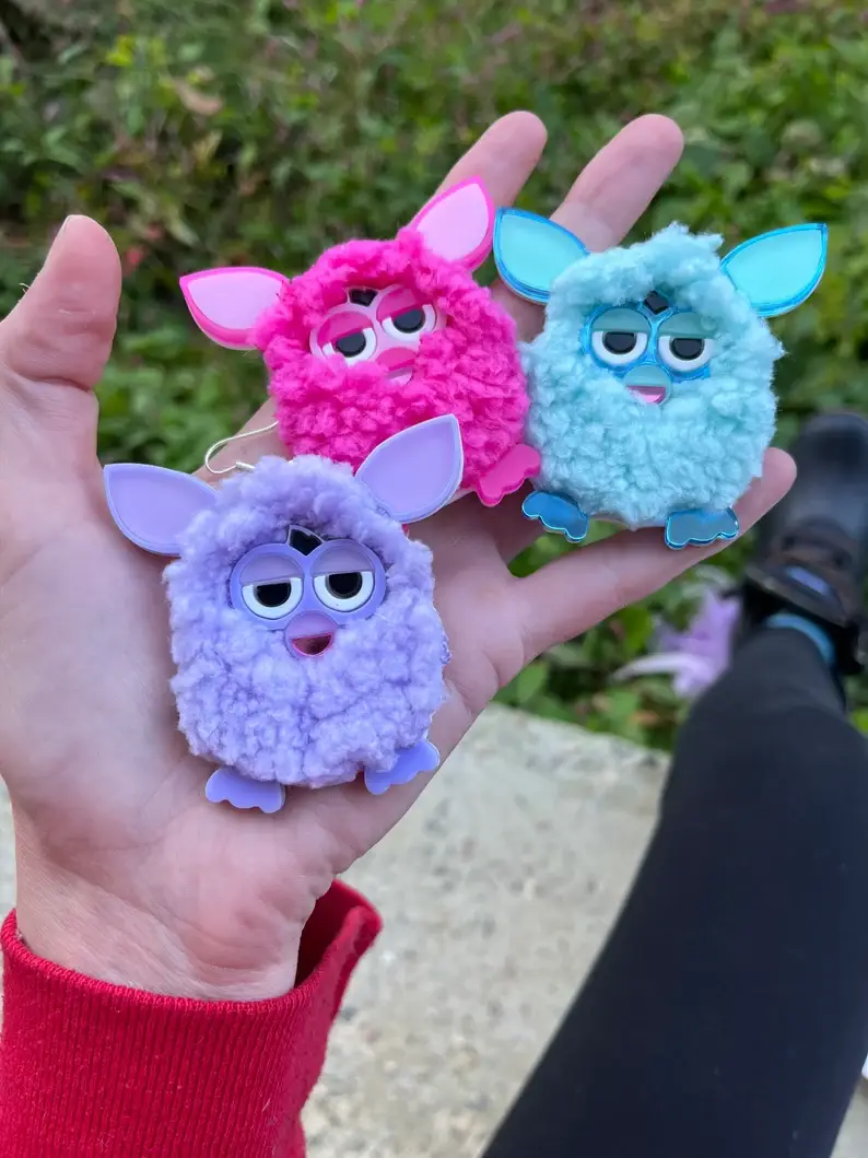 I'm Your Present - Wholesale Dangle Earrings - Furry Furby Earrings, Laser Cut Acrylic, Plastic Jewelry2