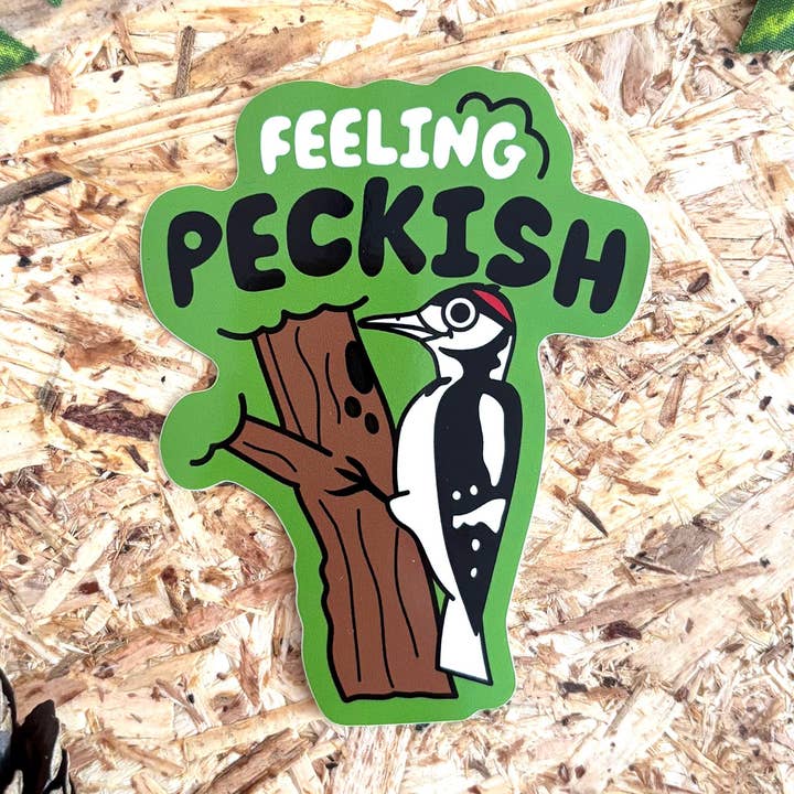 Feeling Peckish Woodpecker Bird Large Vinyl Sticker for wholesale by hello DODO