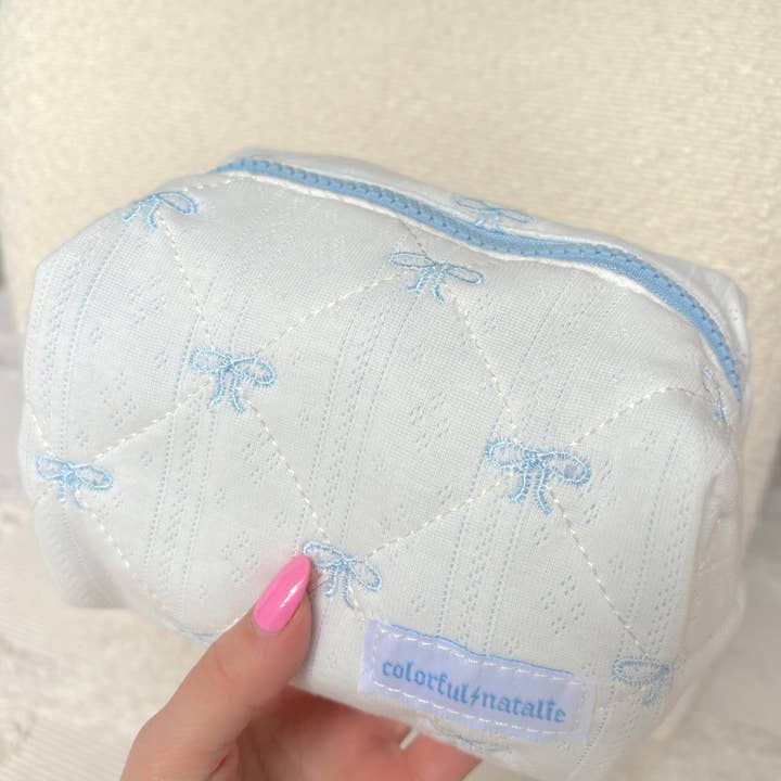 Colorful Natalie - Wholesale Makeup/Cosmetic Bag - Blue Bows Small Embroidered Makeup Bag3