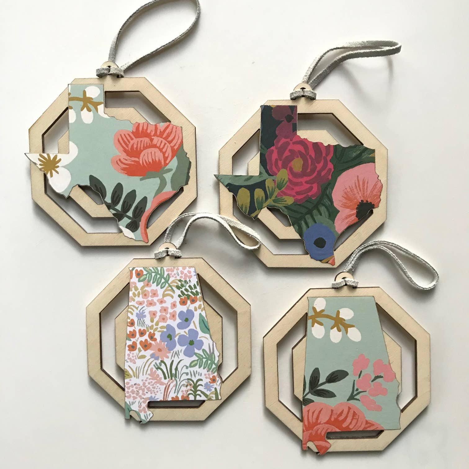 Makery Maven Co. - Wholesale Ornament - State Collection | Lasercut Wood Ornament with Paper Pattern8