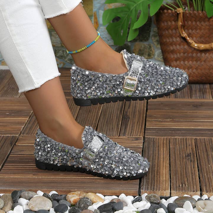 Beyond Apparel - Wholesale Flats - Women's - Sequin Round Toe Slip-Ons