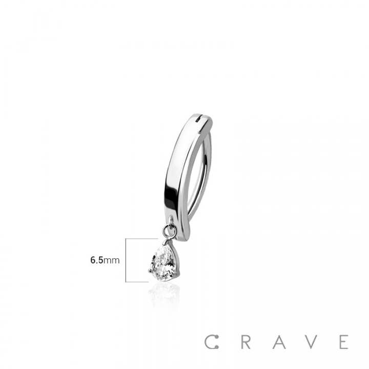 CRAVE - Wholesale Belly Ring - 316L SURGICAL STEEL TEARDROP CZ RAIL CLICKER BELLY RING1