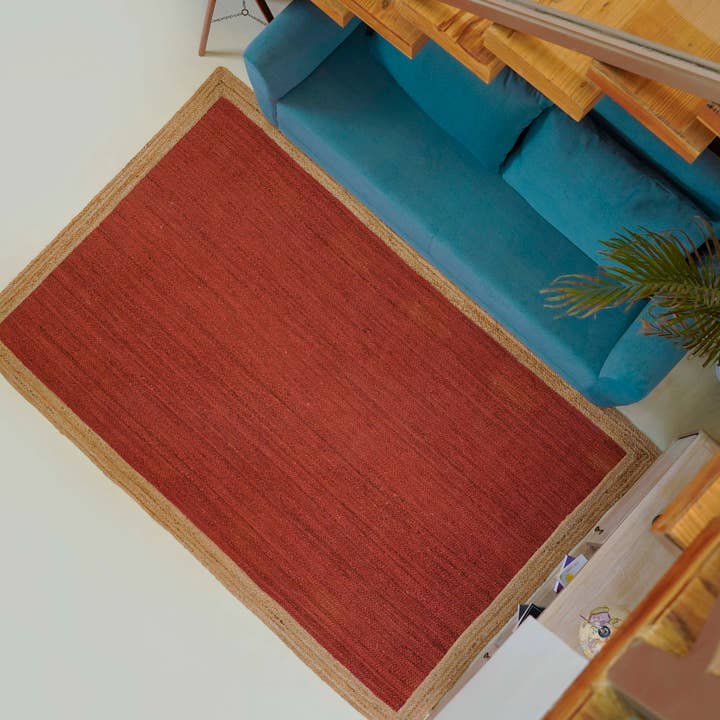 Chouhan Rugs - Wholesale Area rug - Custom Size Red Jute Rug With Natural Border Large Area Rug3